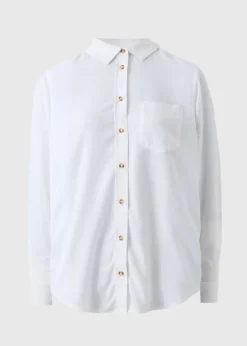 White Linen Blend Shirt