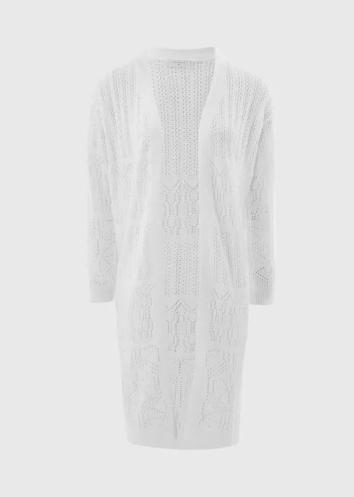 White Longline Pointelle Cardigan