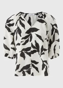 White Monochrome Leaf Tea Blouse