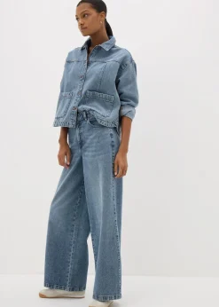 Wide leg mid blue jeans