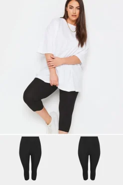 Yours 2 Pack Curve Black Stretch Cropped Leggings