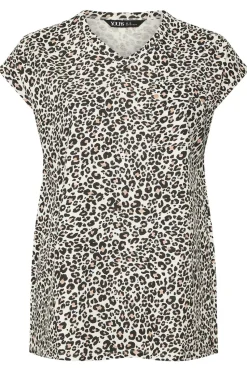 Yours Curve Beige Brown Leopard Print Pocket T Shirt