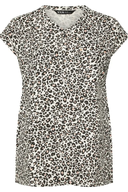 Yours Curve Beige Brown Leopard Print Pocket T Shirt