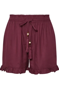 Yours Curve Berry Red Beaded Frill Hem Shorts
