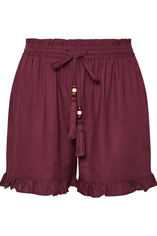 Yours Curve Berry Red Beaded Frill Hem Shorts