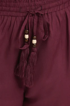 Yours Curve Berry Red Beaded Frill Hem Shorts