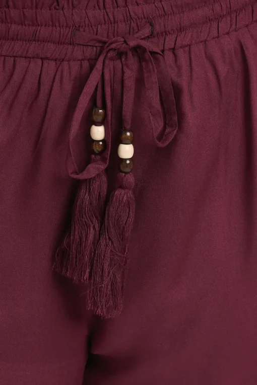 Yours Curve Berry Red Beaded Frill Hem Shorts