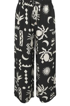 Yours Curve Black Abstract Print Twill Wide Leg Trousers