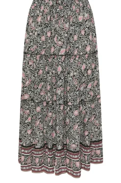 Yours Curve Black & White Floral Print Tiered Maxi Skirt