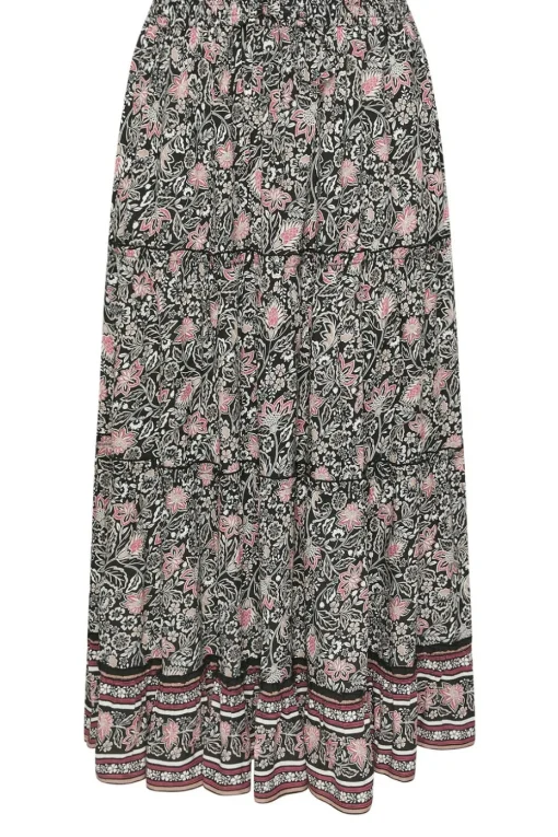 Yours Curve Black & White Floral Print Tiered Maxi Skirt