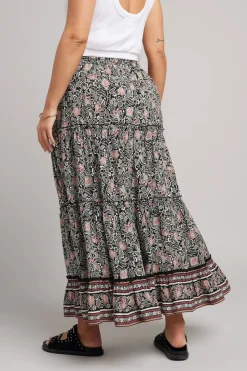 Yours Curve Black & White Floral Print Tiered Maxi Skirt