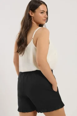 Yours Curve Black Beaded Frill Hem Shorts