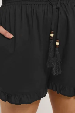 Yours Curve Black Beaded Frill Hem Shorts
