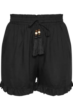 Yours Curve Black Beaded Frill Hem Shorts