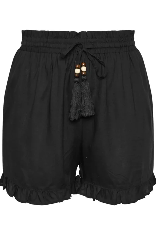 Yours Curve Black Beaded Frill Hem Shorts