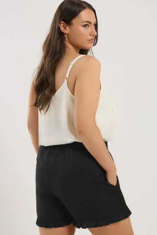Yours Curve Black Beaded Frill Hem Shorts