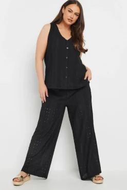 Yours Curve Black Broderie Anglaise Wide Leg Trousers
