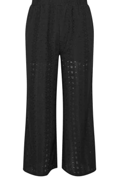 Yours Curve Black Broderie Anglaise Wide Leg Trousers