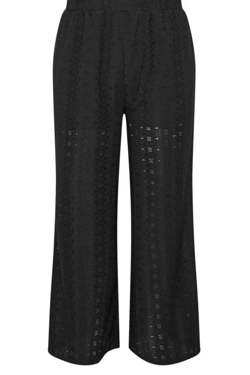 Yours Curve Black Broderie Anglaise Wide Leg Trousers