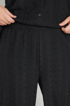 Yours Curve Black Broderie Anglaise Wide Leg Trousers