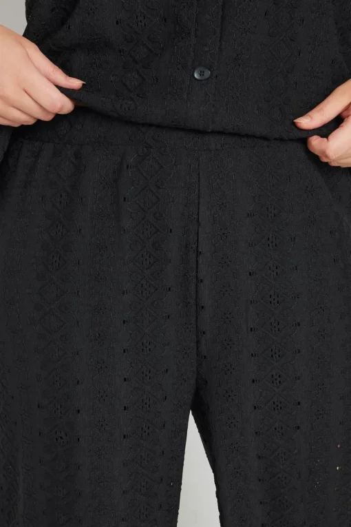 Yours Curve Black Broderie Anglaise Wide Leg Trousers