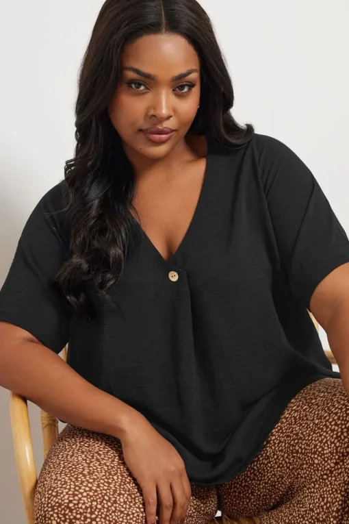 Yours Curve Black Button Detail Blouse