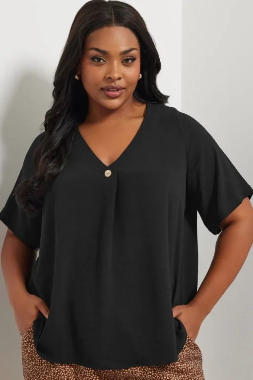 Yours Curve Black Button Detail Blouse
