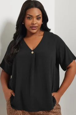 Yours Curve Black Button Detail Blouse
