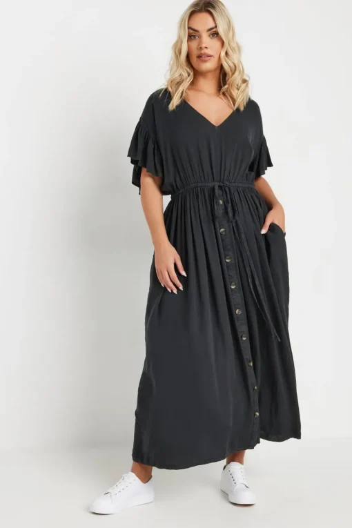 Yours Curve Black Button Chambray Maxi Dress