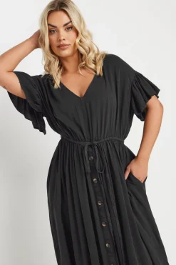 Yours Curve Black Button Chambray Maxi Dress