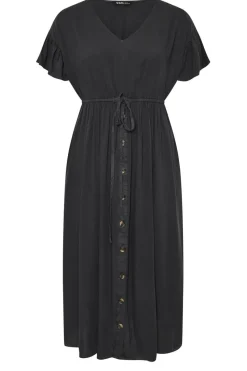 Yours Curve Black Button Chambray Maxi Dress