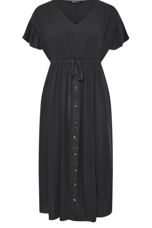 Yours Curve Black Button Chambray Maxi Dress