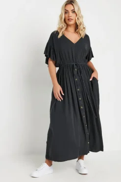 Yours Curve Black Button Chambray Maxi Dress