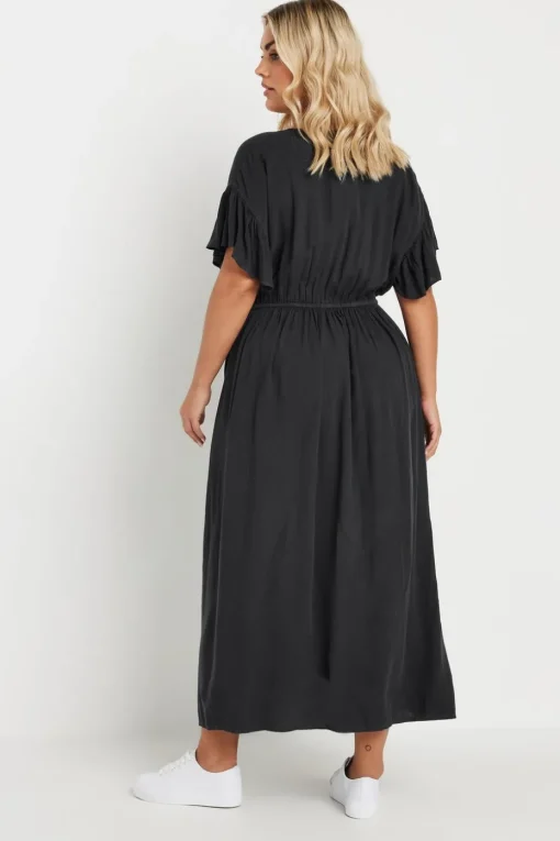 Yours Curve Black Button Chambray Maxi Dress