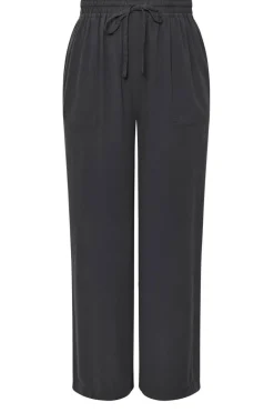 Yours Curve Black Chambray Tie Front Wide Leg Trousers