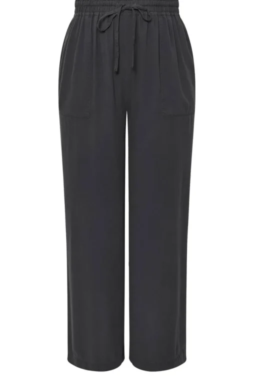 Yours Curve Black Chambray Tie Front Wide Leg Trousers