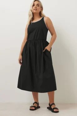 Yours Curve Black Contrast Blanket Stitch Midi Dress
