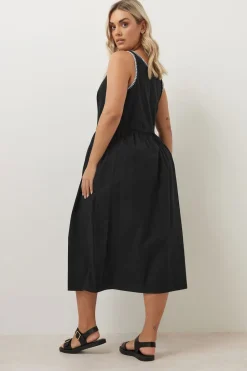 Yours Curve Black Contrast Blanket Stitch Midi Dress