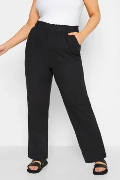 Yours Curve Black Cool Cotton Wide Leg Trousers