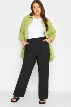 Yours Curve Black Cool Cotton Wide Leg Trousers