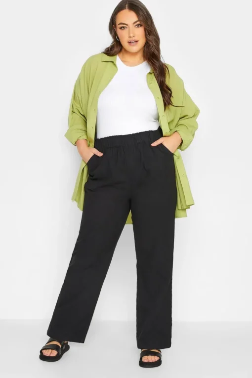 Yours Curve Black Cool Cotton Wide Leg Trousers