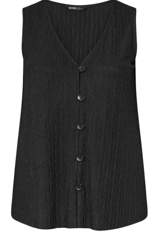 Yours Curve Black Crinkle Plisse Waistcoat