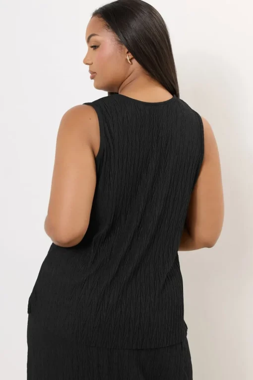 Yours Curve Black Crinkle Plisse Waistcoat