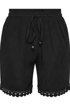 Yours Curve Black Crochet Trim Crinkle Shorts
