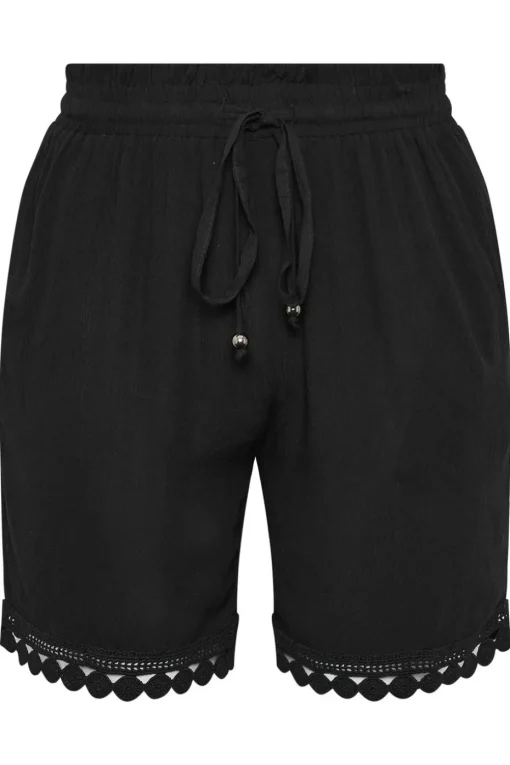 Yours Curve Black Crochet Trim Crinkle Shorts