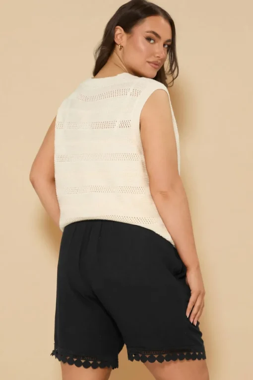 Yours Curve Black Crochet Trim Crinkle Shorts