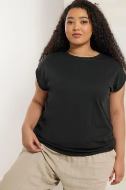 Yours Curve Black Crochet Trim Detail T-Shirt