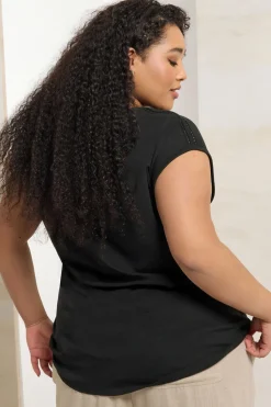 Yours Curve Black Crochet Trim Detail T-Shirt