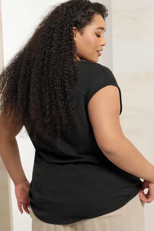 Yours Curve Black Crochet Trim Detail T-Shirt