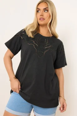 Yours Curve Black Crochet Trim T-Shirt